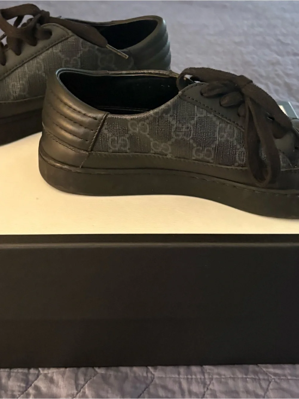 Gucci Black and Gray Low-Top Monogram Sneakers
